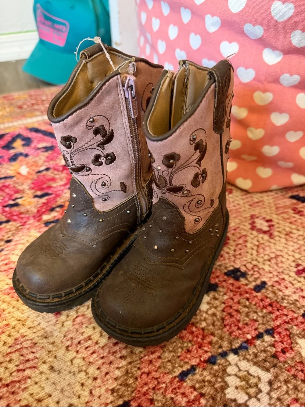 Roper Brown and Pink Kids' Western Boots